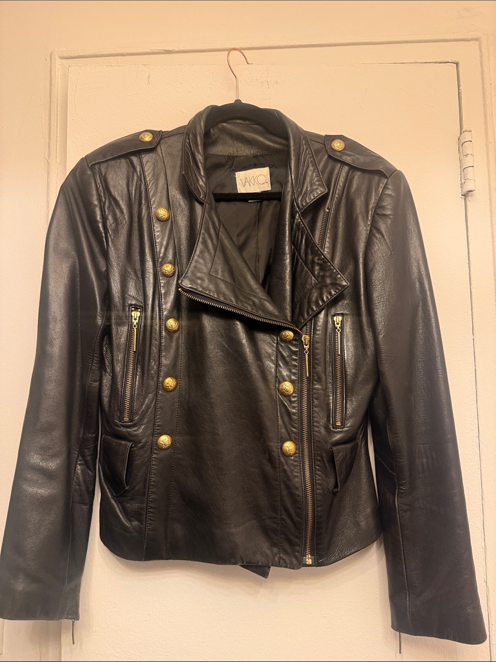Vakko Black Leather Jacket with Gold Hardware